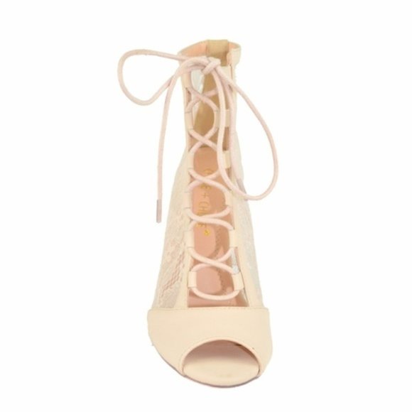 Chase & Chloe LACE UP OPEN TOE ANKLE BOOTS NUDE - Picture 3 of 3